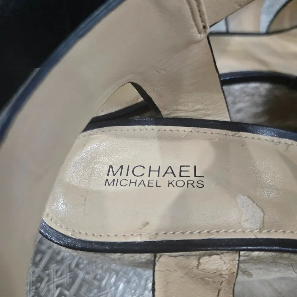 🐢 Michael Kors Black Espiridelles  Wedges 4.5" Heel SIZE 8.5 - Picture 6 of 15